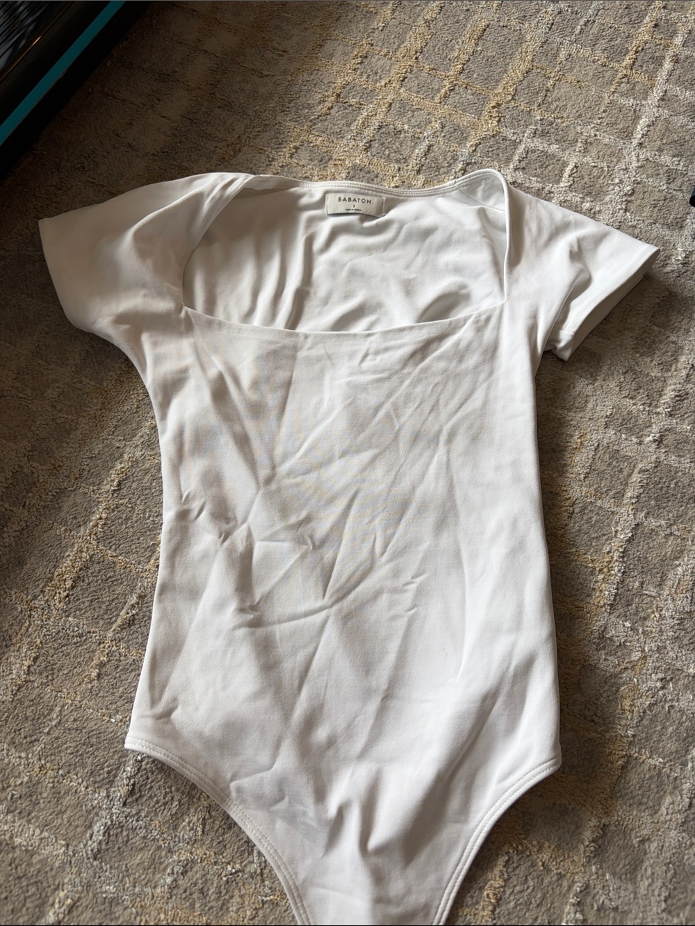 Babaton White Square-Neck Short Sleeve Bodysuit